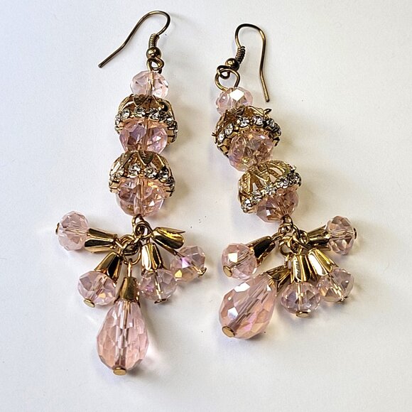 Pink Crystal Tiered Chandelier Earrings - Picture 5 of 10